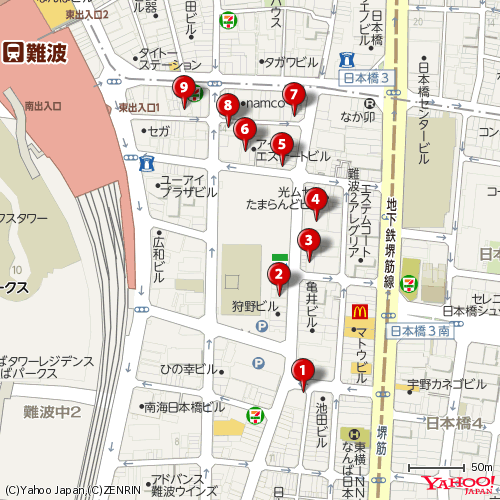 なんばカードショップマップ